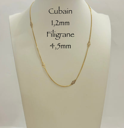 Chaîne cubaine 1,2 mm avec filigrane 4,5 mm en or 10k