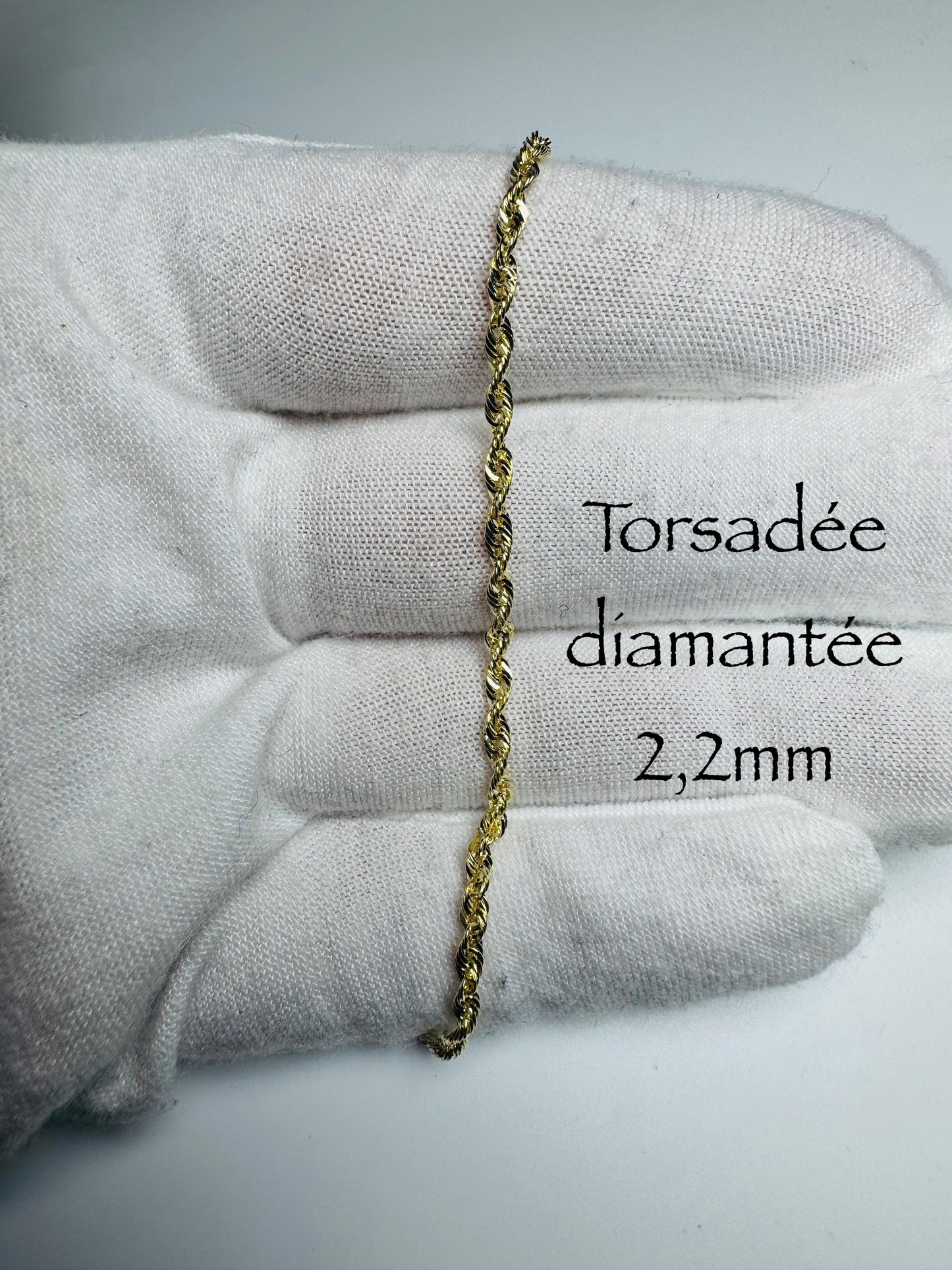 Chaîne torsadée diamantée 2,2mm en or 10k