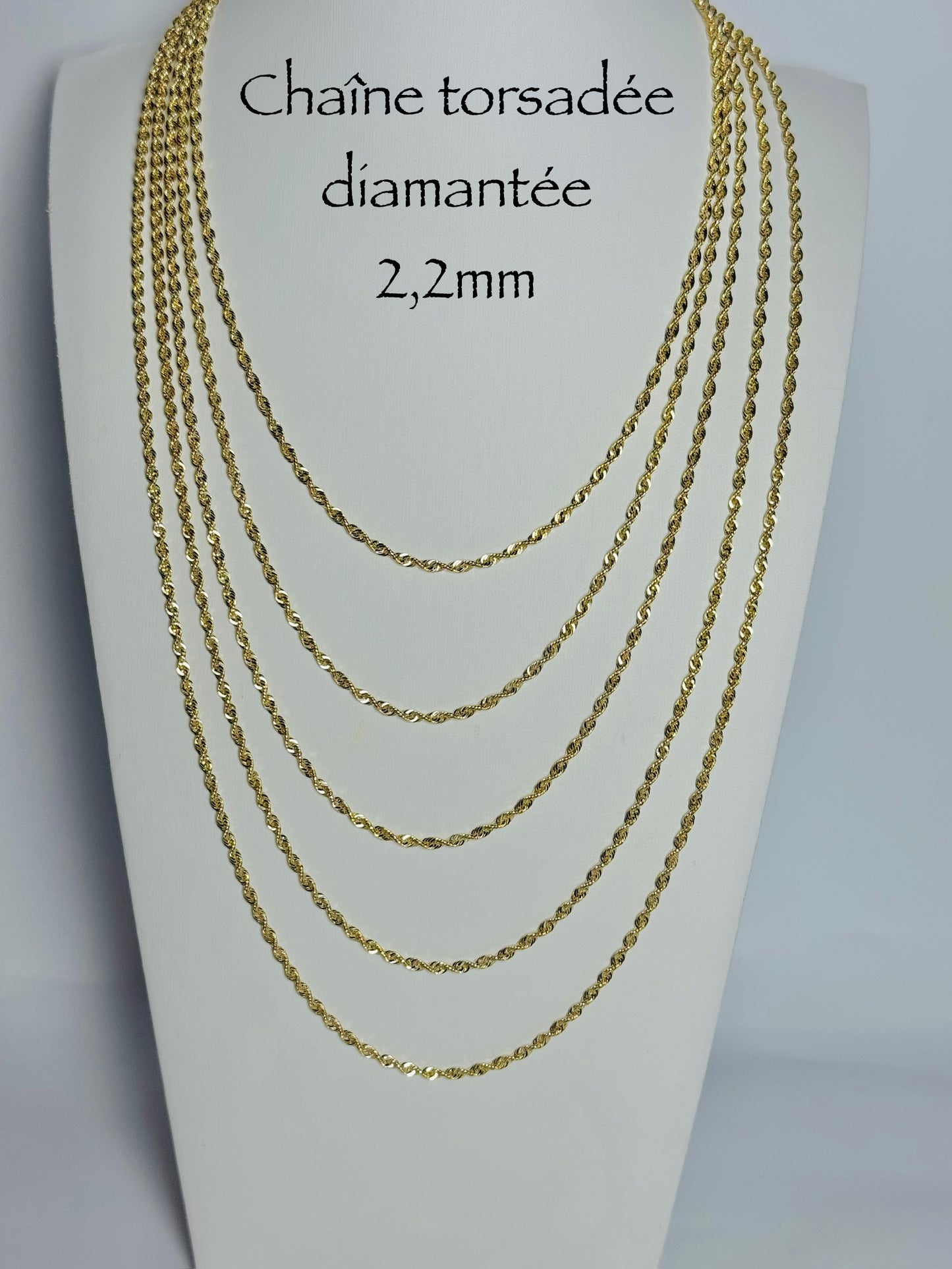 Chaîne torsadée diamantée 2,2mm en or 10k