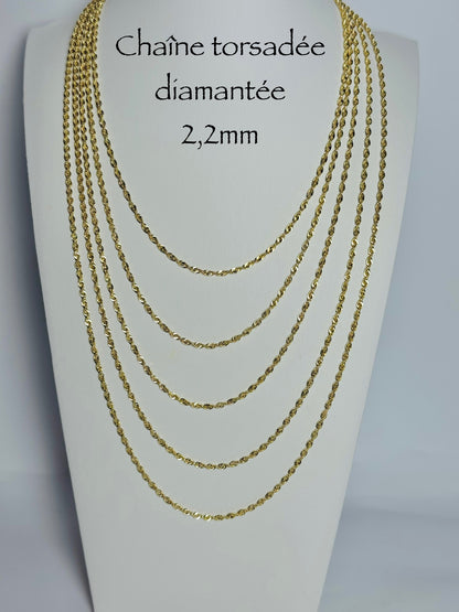 Chaîne torsadée diamantée 2,2mm en or 10k