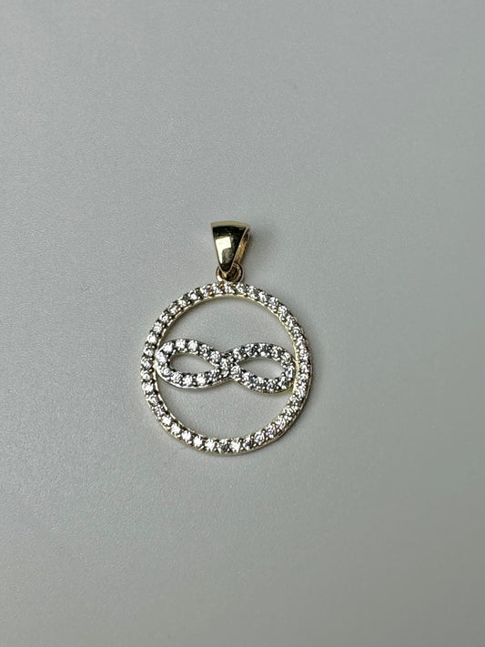 Gold infinity circle pendant with zircon