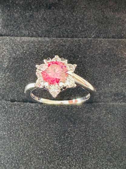 #903 Bague en argent 925 avec pierre en moissanite blanc et rose 1 carat