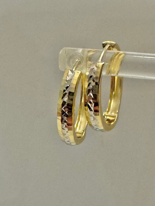 #316 Boucles d’oreilles Huggies ligne d’or blanc or jaune et blanc 10k