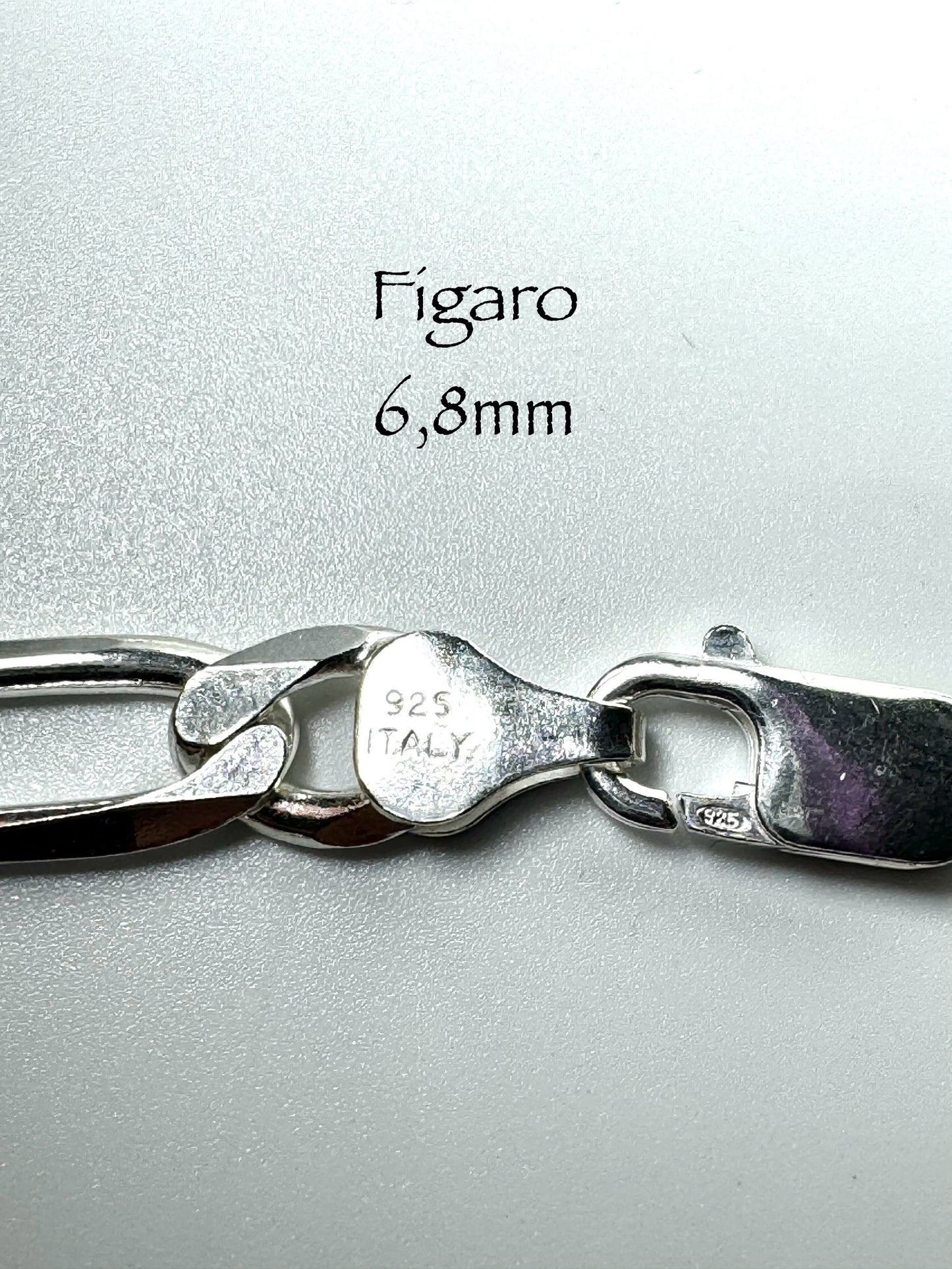 Chaîne figaro 6,8 mm en argent sterling 925