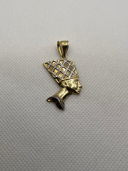 #403 pendentif grande tête de Néfertiti deux couleurs en or 10k