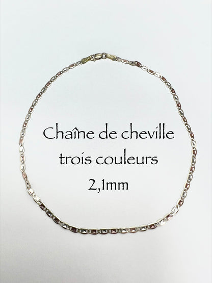 #506 chaîne de cheville trois couleurs 2,1 mm en or 10k
