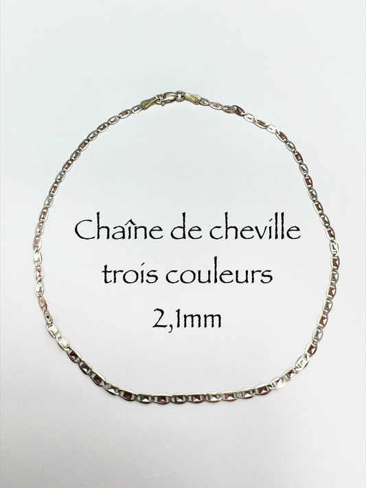 #506 chaîne de cheville trois couleurs 2,1 mm en or 10k