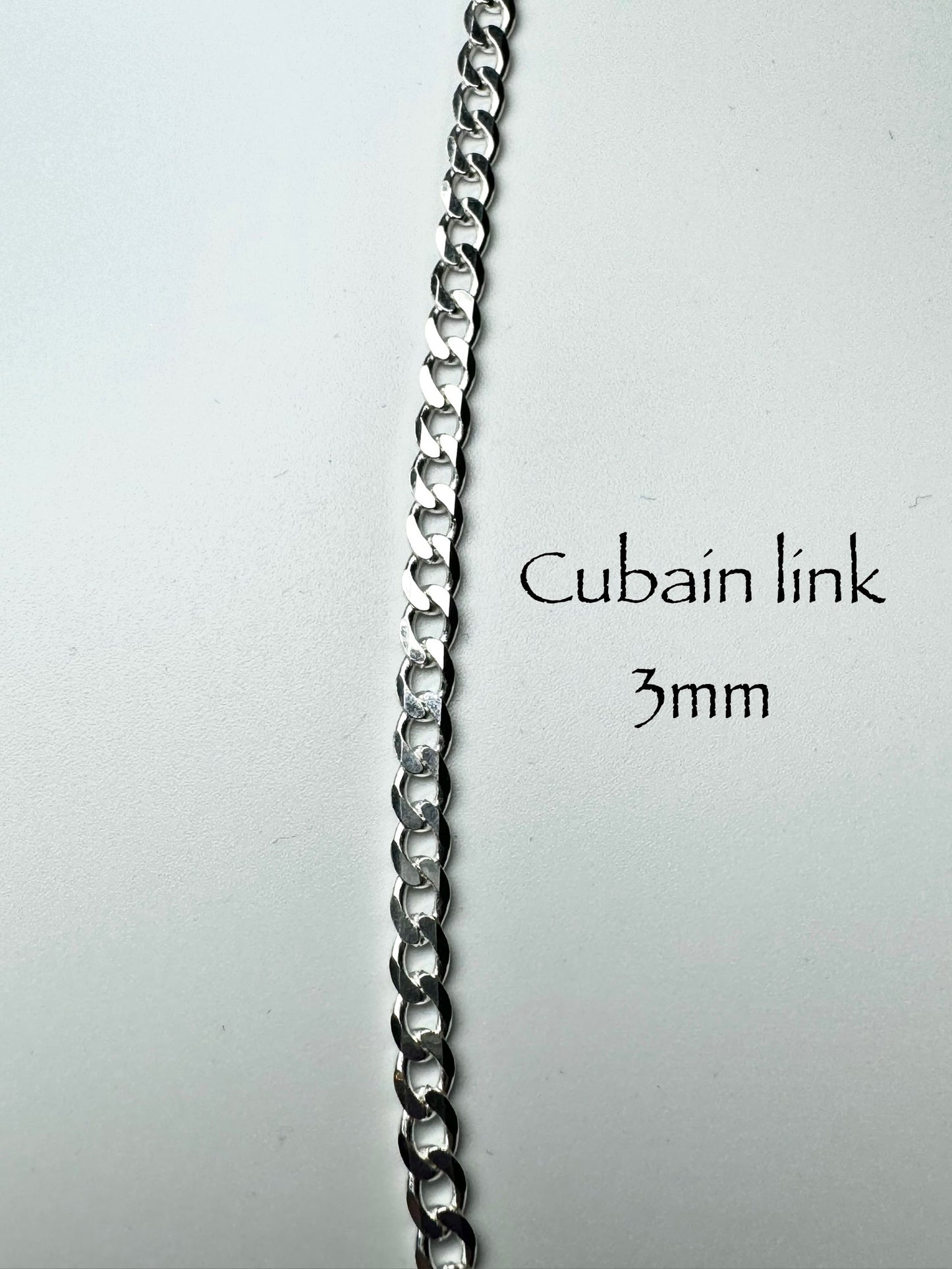 3mm Cuban Link Chain in Italian Silver/Sterling, 925