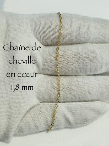 #503 chaîne de cheville en cœur 1,8 mm en or 10k