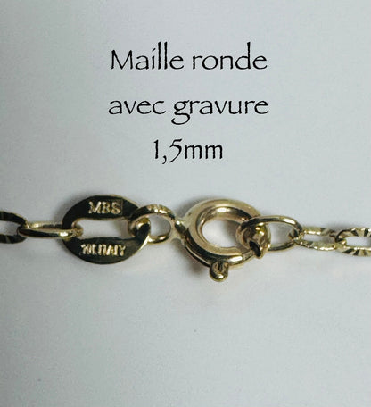 Chaîne maille ronde pendentifs d’ailes d’anges 1,5mm en or 10k