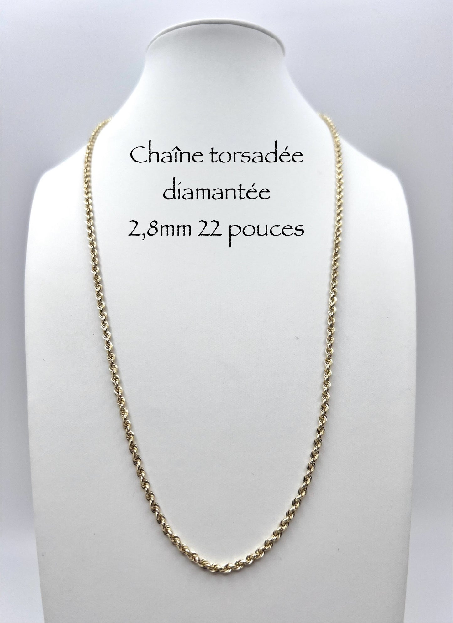 Chaîne torsadée diamantée 2,8mm en or 10 carats