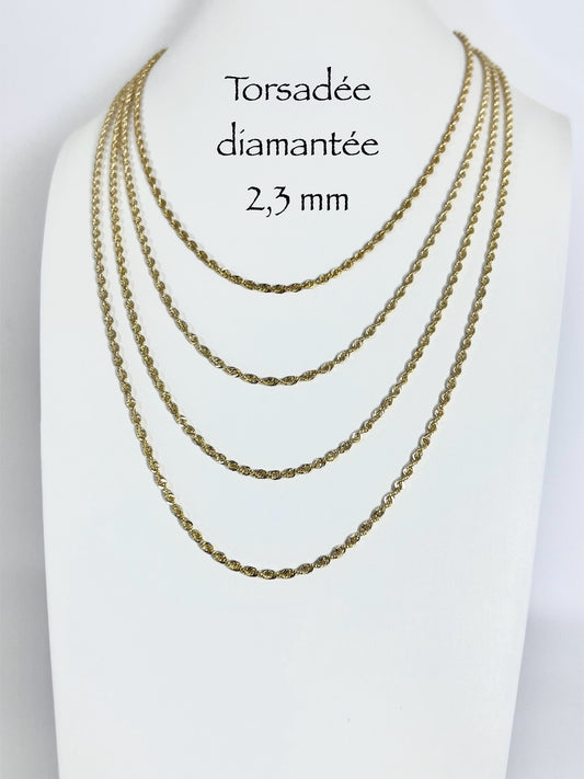 Chaîne en or torsadée diamantée 2,3 mm