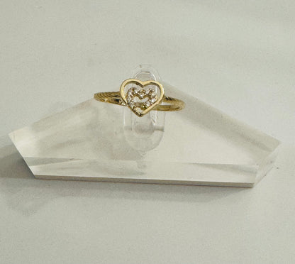 #209 bague double cœur un en zircon en or 10k