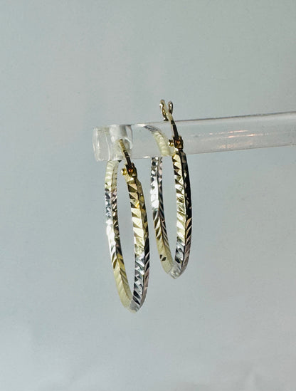 #319 boucles d’oreilles anneaux coupe diamantée 2 couleurs en or 10k