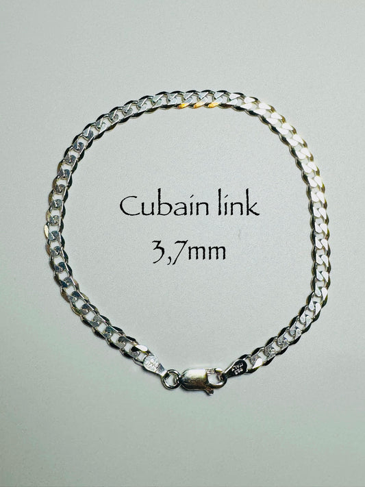 Bracelet cubain Link 3,7mm en argent sterling italien 925