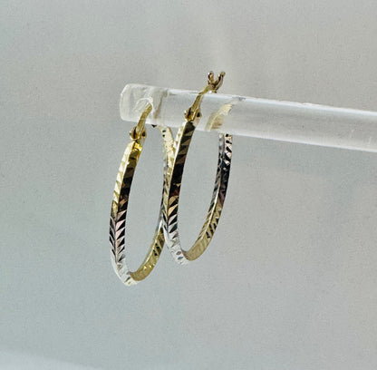 #319 boucles d’oreilles anneaux coupe diamantée 2 couleurs en or 10k