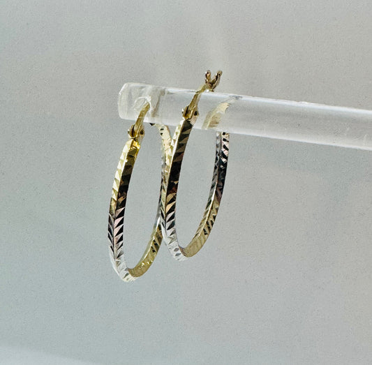 #319 boucles d’oreilles anneaux coupe diamantée 2 couleurs en or 10k