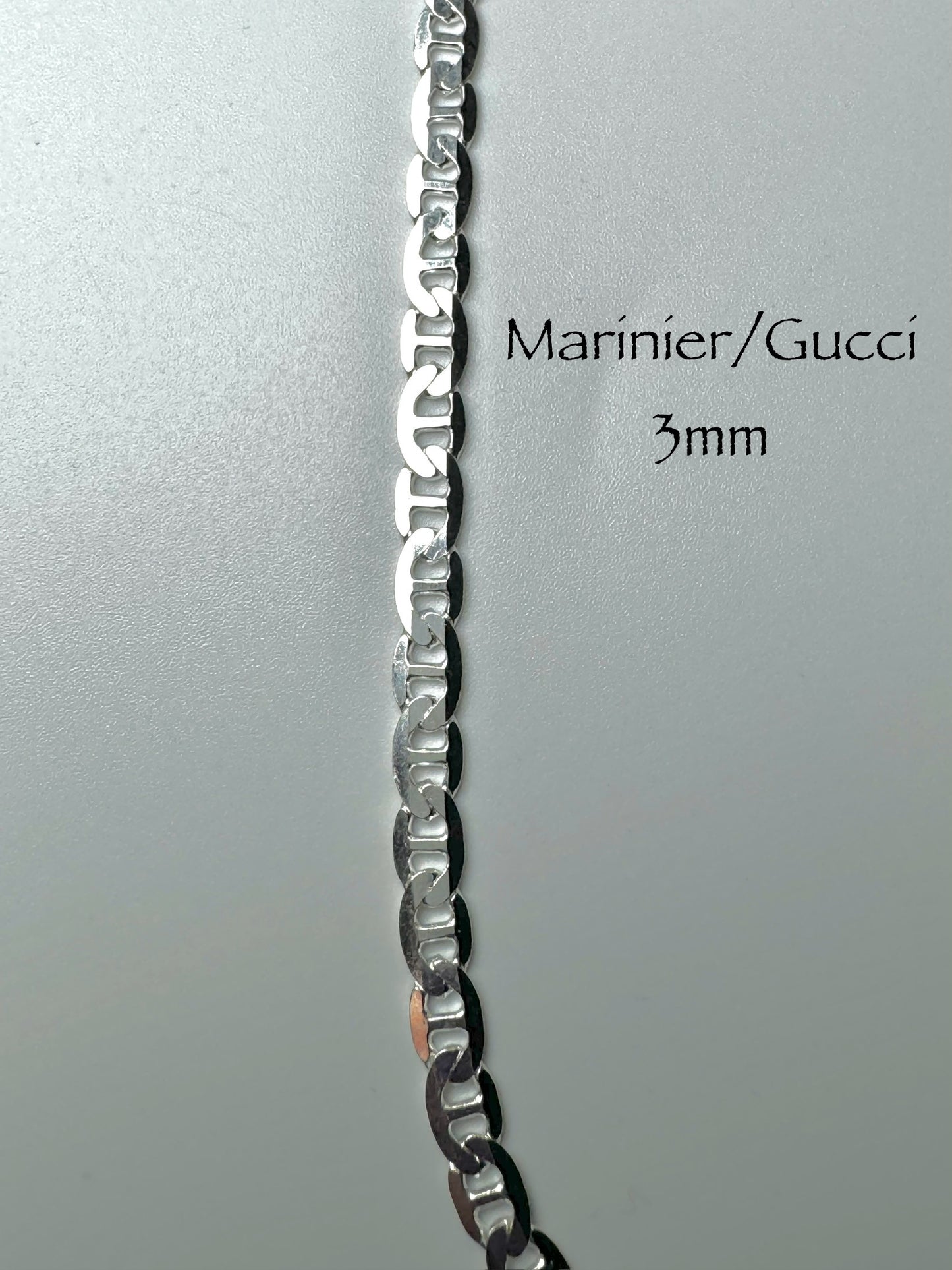 Marinier/Gucci 3mm chain in 925 Italian silver/sterling