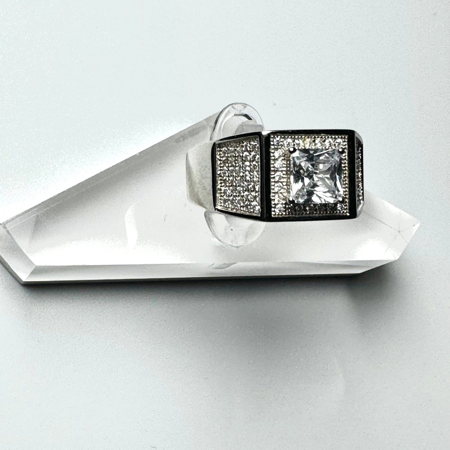 Bague Chevalière en Argent Sterling 925 avec Zircon Carré_2