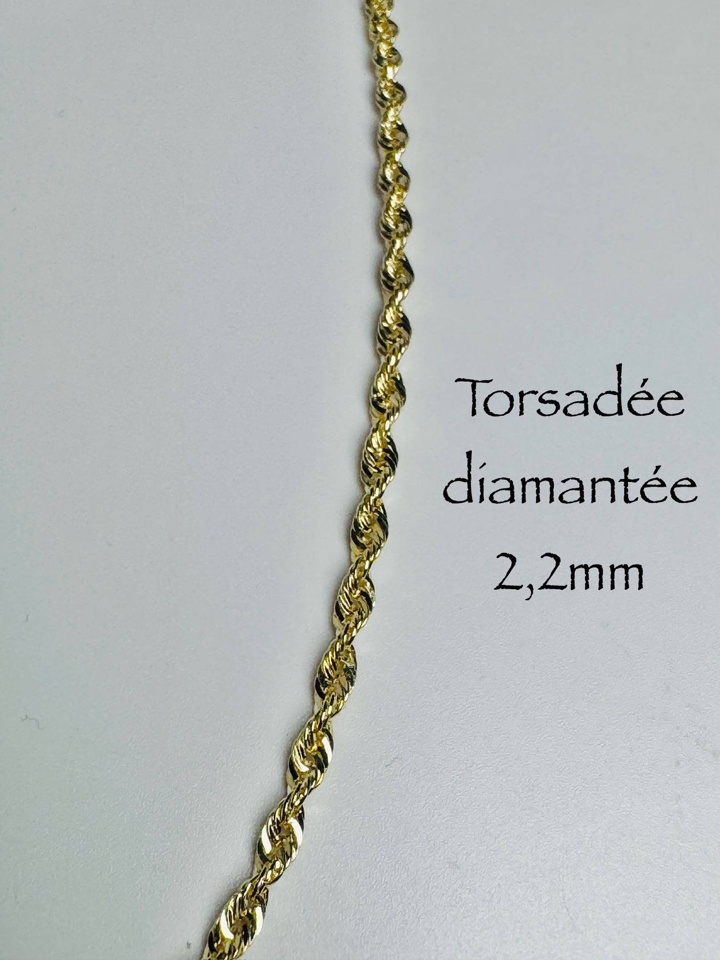 Chaîne torsadée diamantée 2,2mm en or 10k