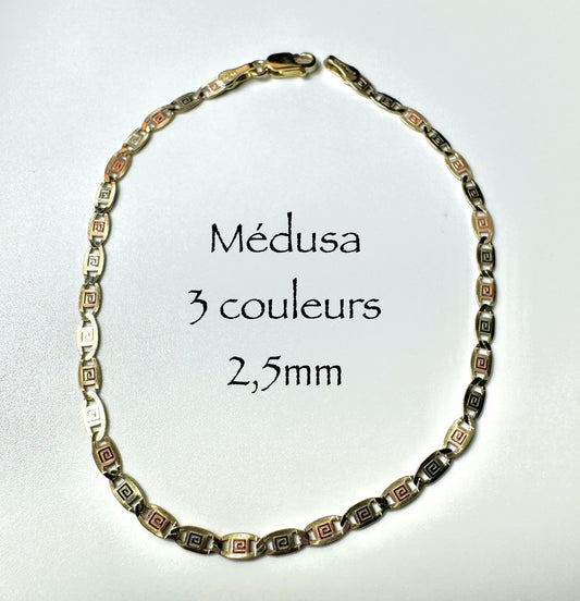 Bracelet médusa trois couleurs 2,5mm en or