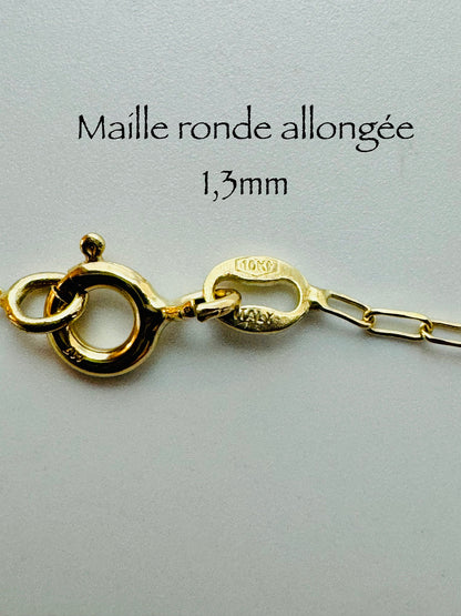 Chaîne maille ronde allongée 1,3mm en or 10k