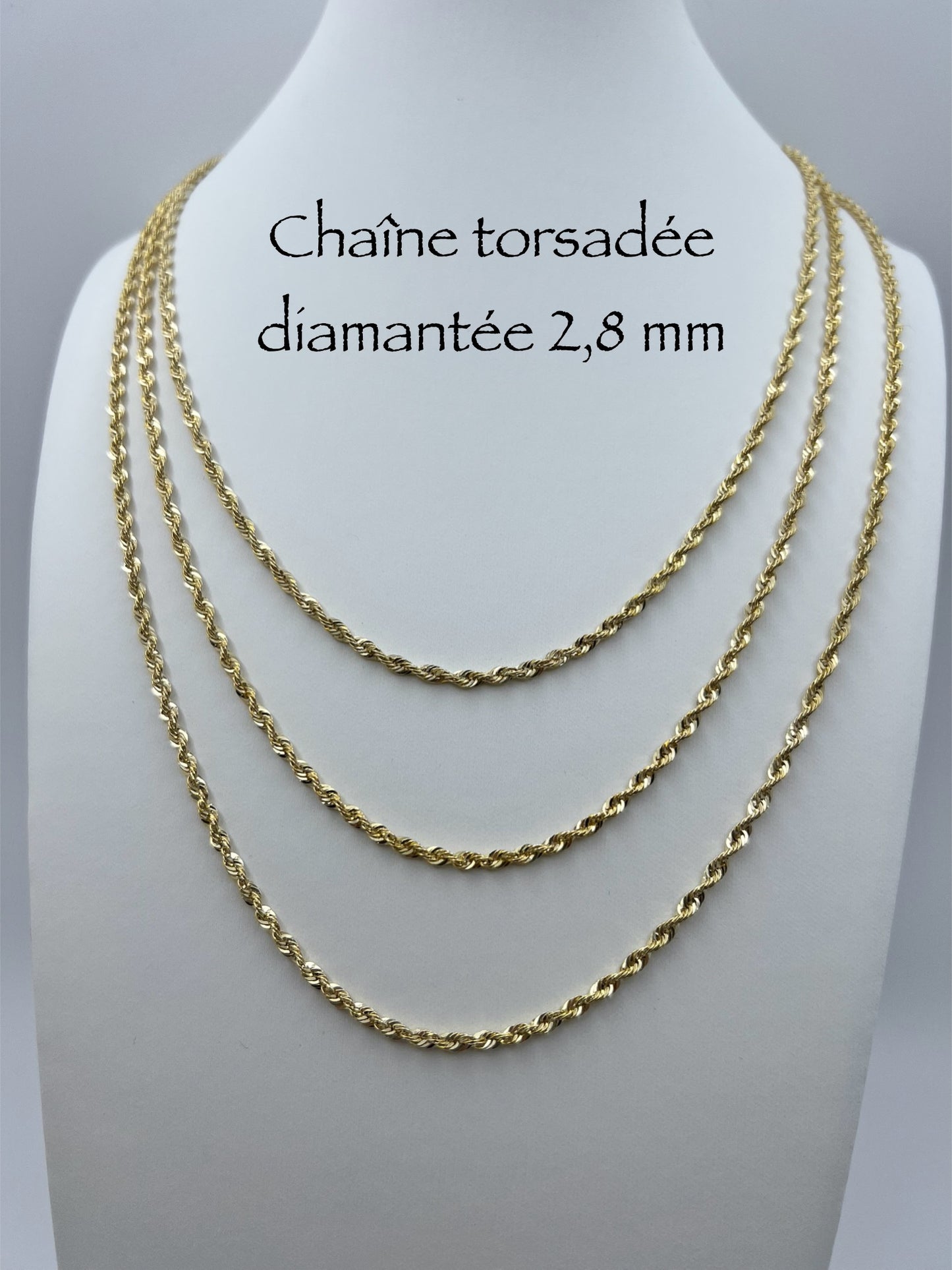 Chaîne torsadée diamantée 2,8mm en or 10 carats