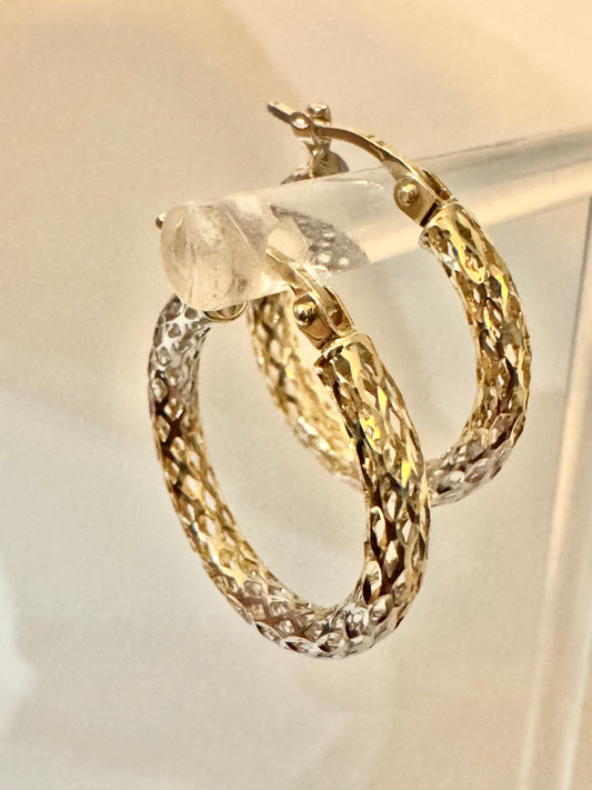 #322 boucles d’oreilles anneaux trouées 2 couleurs en or 10k