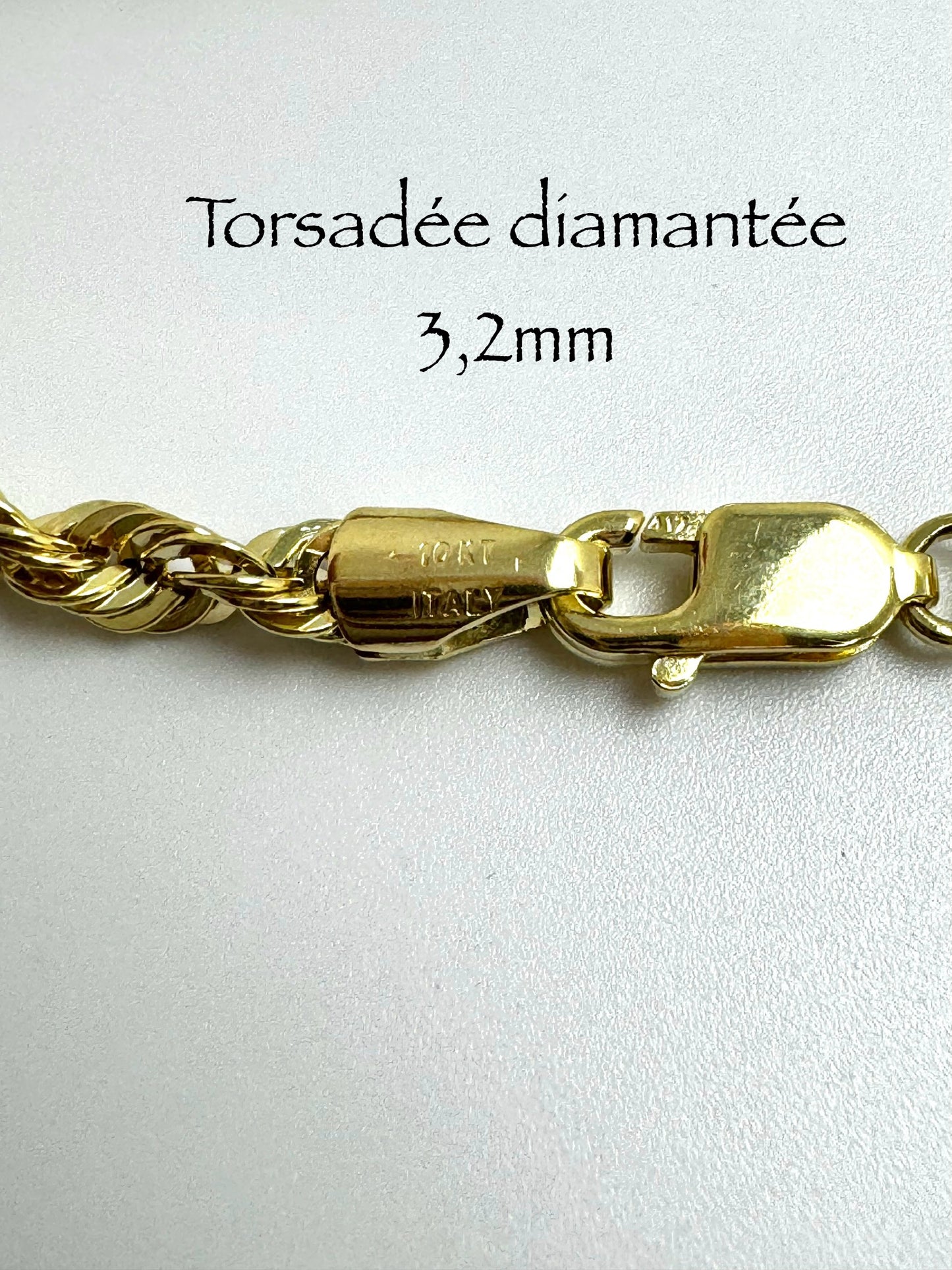 Chaîne en or torsadée diamantée 3,2 mm