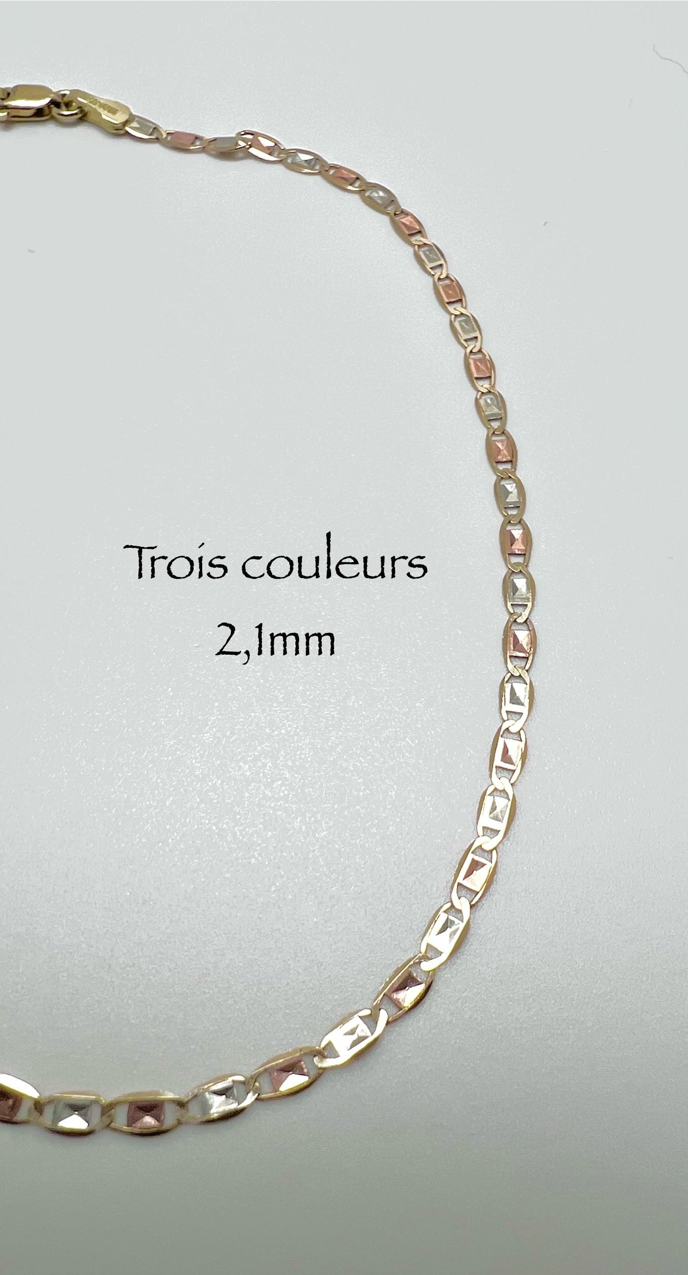 #506 chaîne de cheville trois couleurs 2,1 mm en or 10k