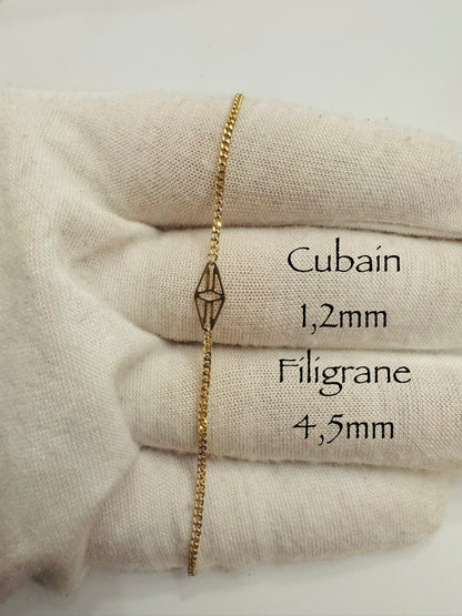 Chaîne cubaine 1,2 mm avec filigrane 4,5 mm en or 10k