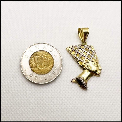#403 pendentif grande tête de Néfertiti deux couleurs en or 10k