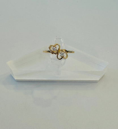 #210 bague double cœur zircon au centre en or 10k