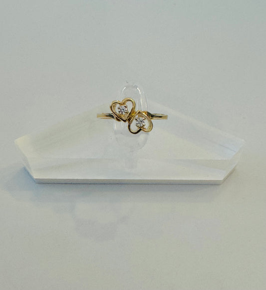 #210 bague double cœur zircon au centre en or 10k