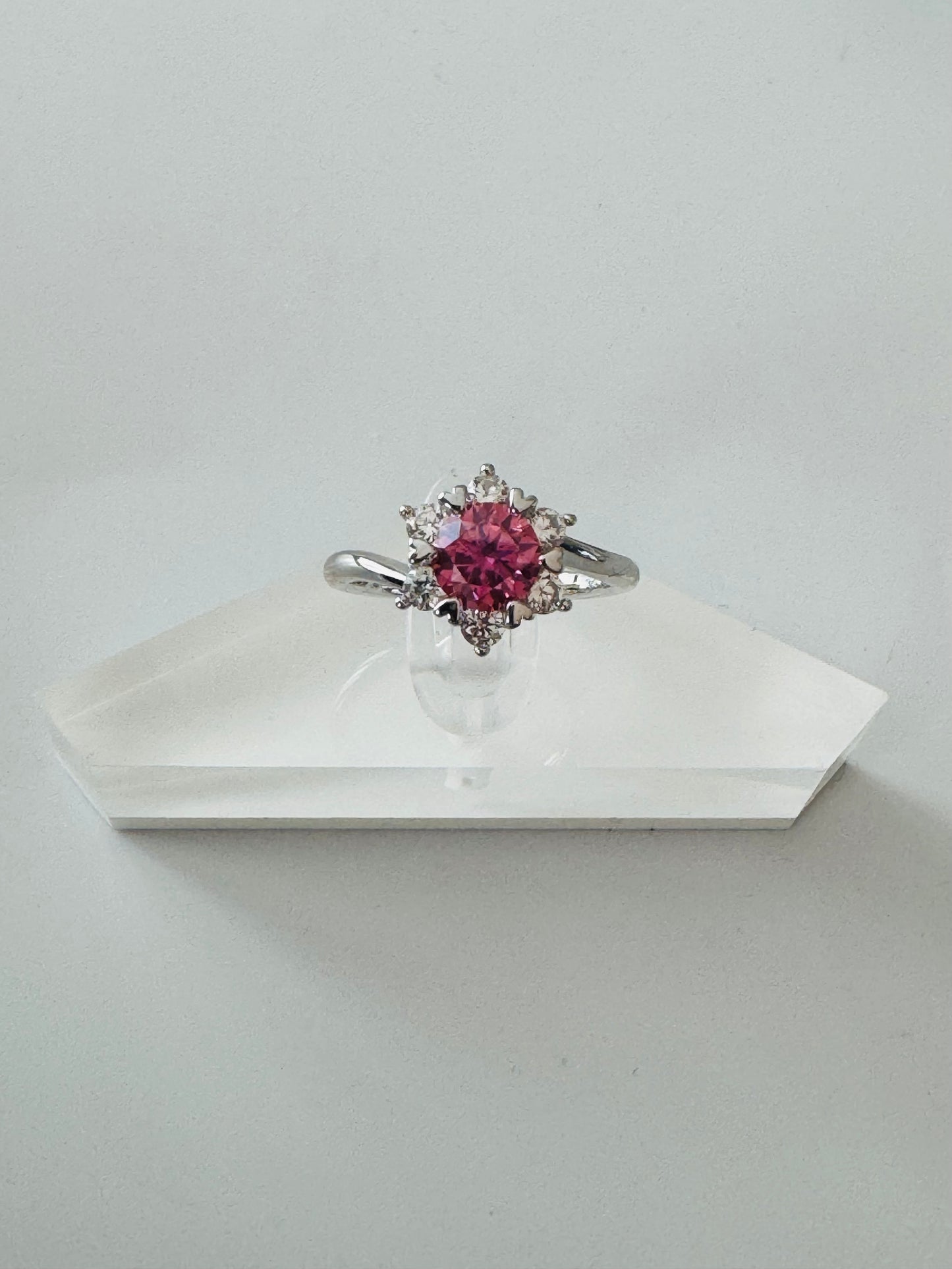 #903 Bague en argent 925 avec pierre en moissanite blanc et rose 1 carat