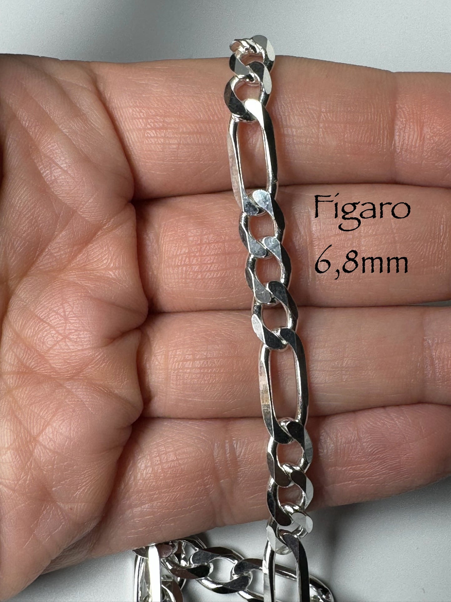 6mm Figaro Chain 925 Italian Silver/Sterling