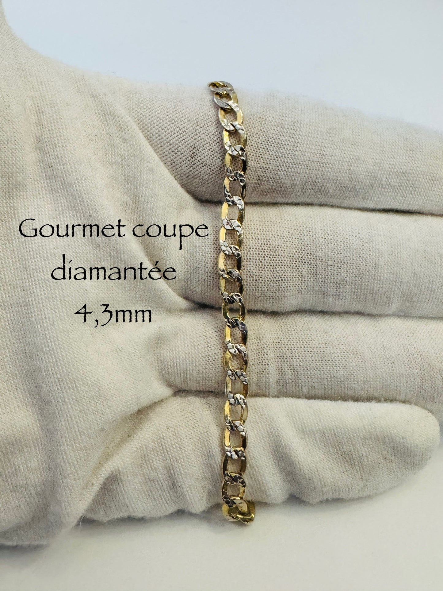 #107 bracelet gourmet coupe diamantée 4,3 mm en or 10k