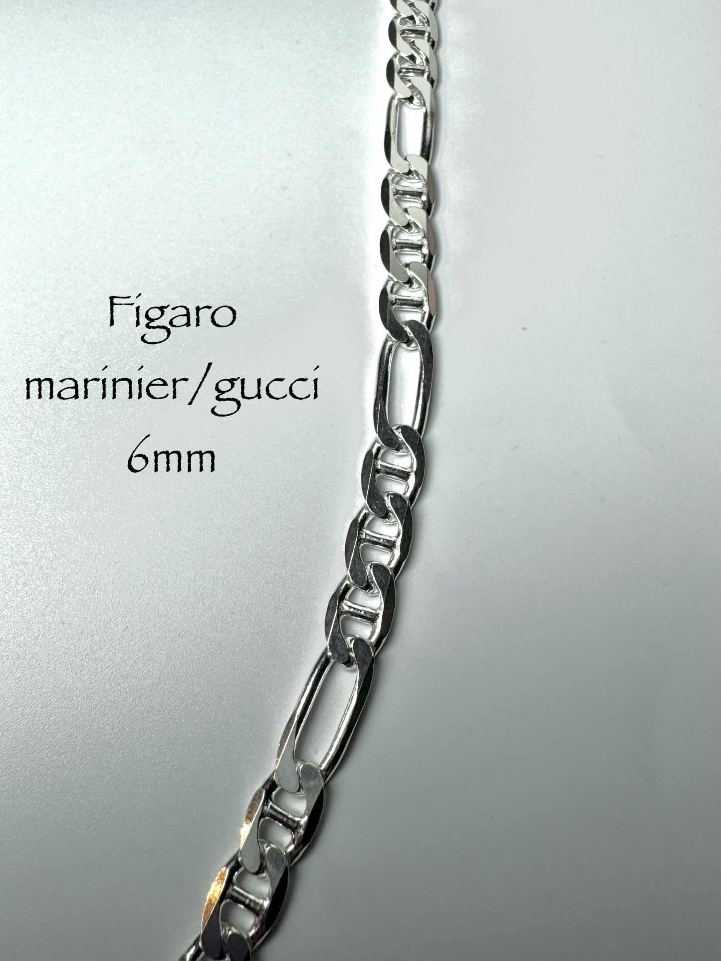 Chaîne Figaro marinier/Gucci 6mm en argent/sterling italien 925