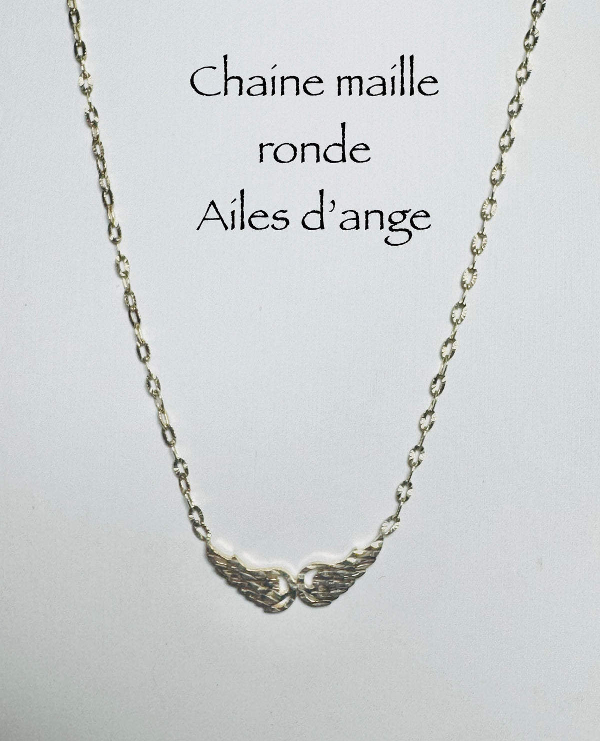 Chaîne maille ronde pendentifs d’ailes d’anges 1,5mm en or 10k