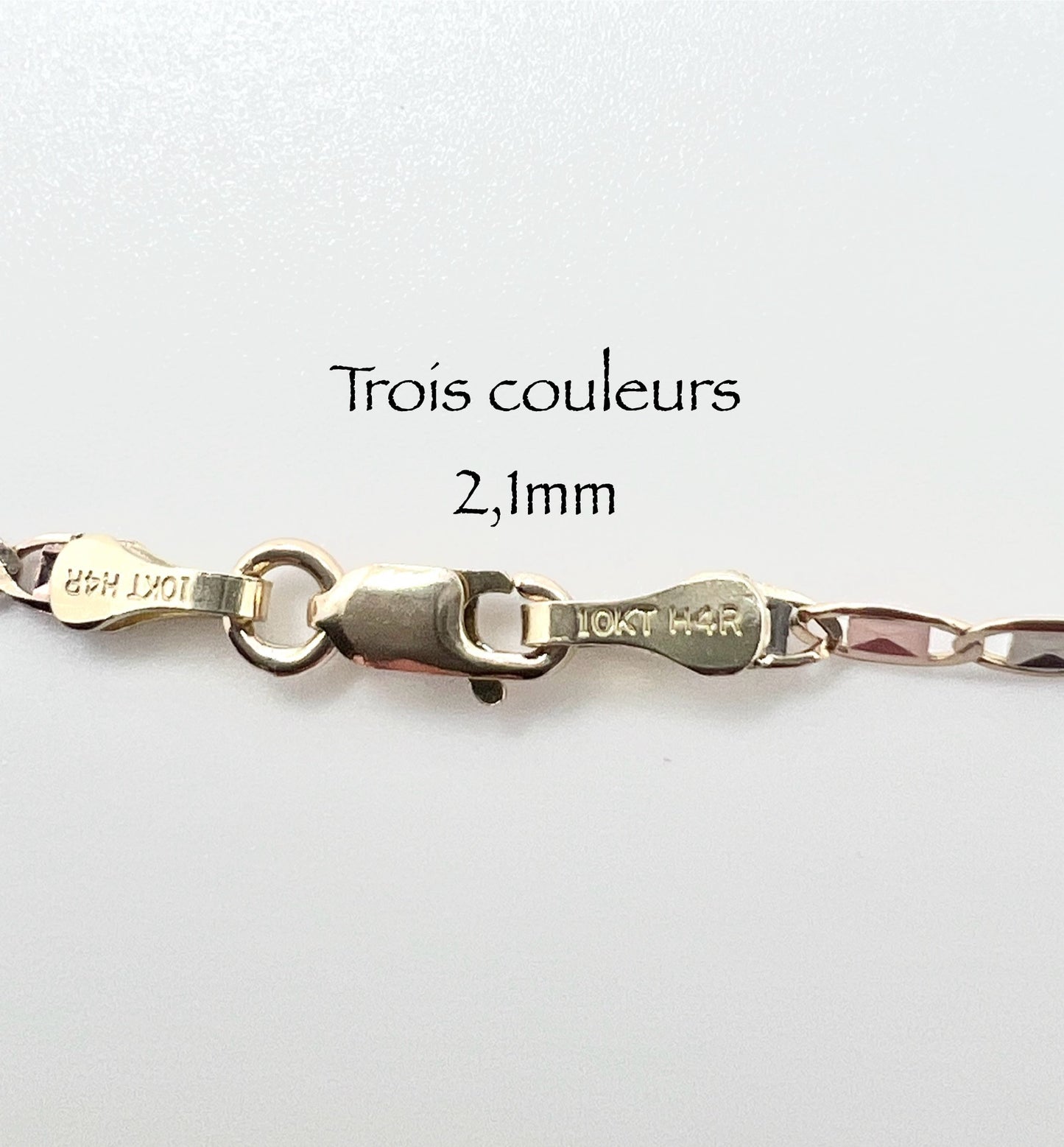 #506 chaîne de cheville trois couleurs 2,1 mm en or 10k