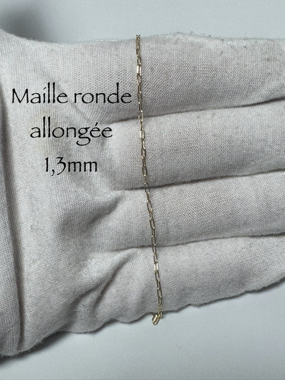 Chaîne maille ronde allongée 1,3mm en or 10k