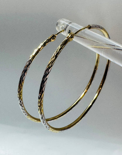 #322 boucles d’oreilles anneaux coupe diamantée 3,5cm en or 10k