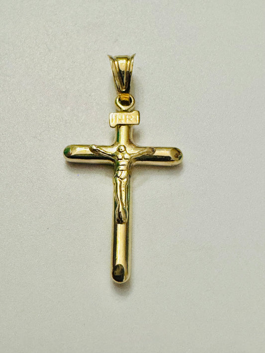 #408 Pendentif croix avec crucifix NRI bout arrondi en or 10K ￼