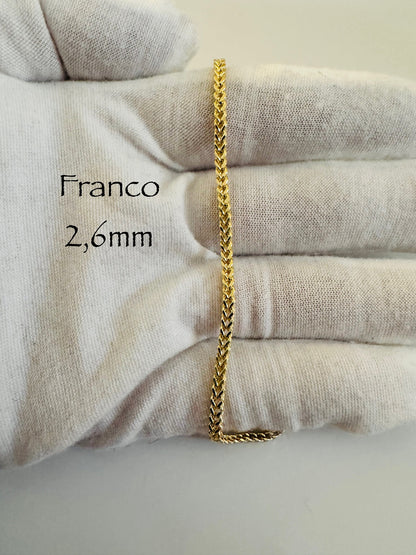 Cadena Franco de 2,5 mm en oro de 10 k