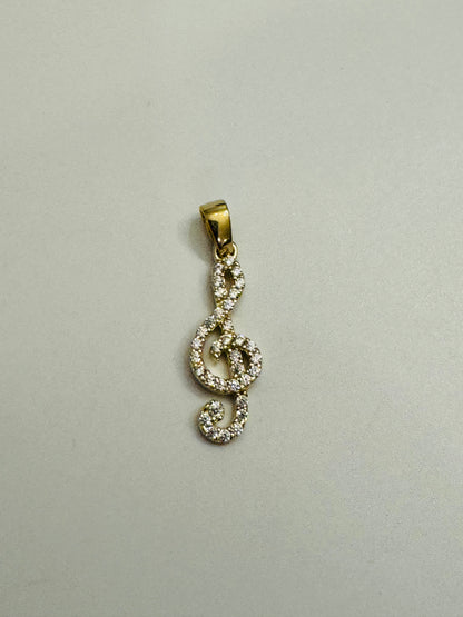 #462 pendentif note de musique clé de sol avec zircon en or 10k