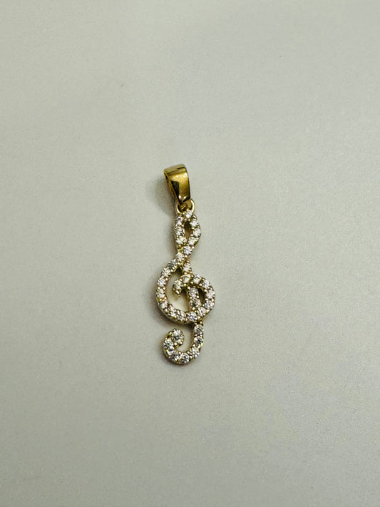 #462 pendentif note de musique clé de sol avec zircon en or 10k