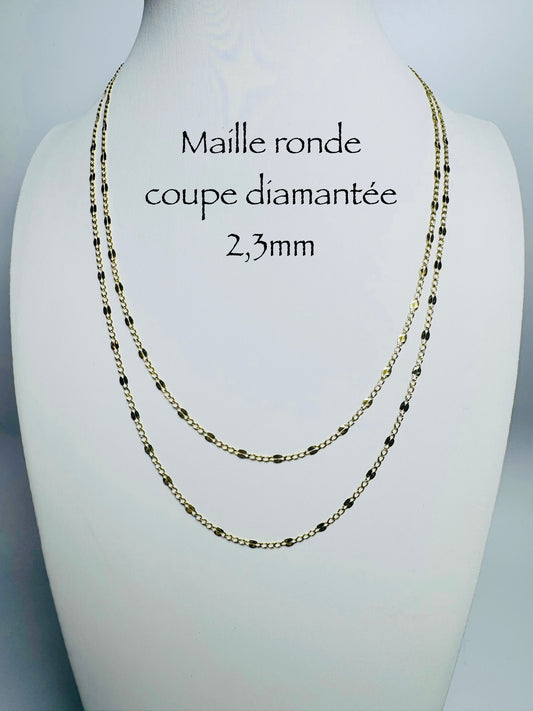 Chaînes mailles rondes coupe diamantée 2,3mm en or 10 carats