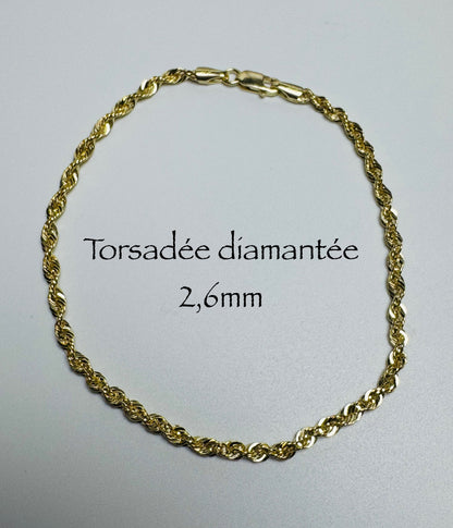 #108 2.6mm Diamond-Cut Twisted Bracelet in 10k Gold