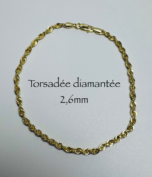 Bracelet torsadée diamantée 2,6mm en or 10 carats