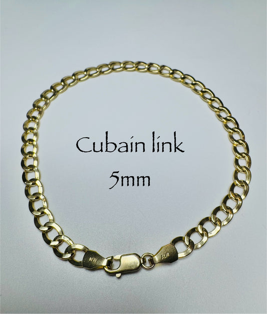 Bracelet cubain link 5mm en or 10 carats